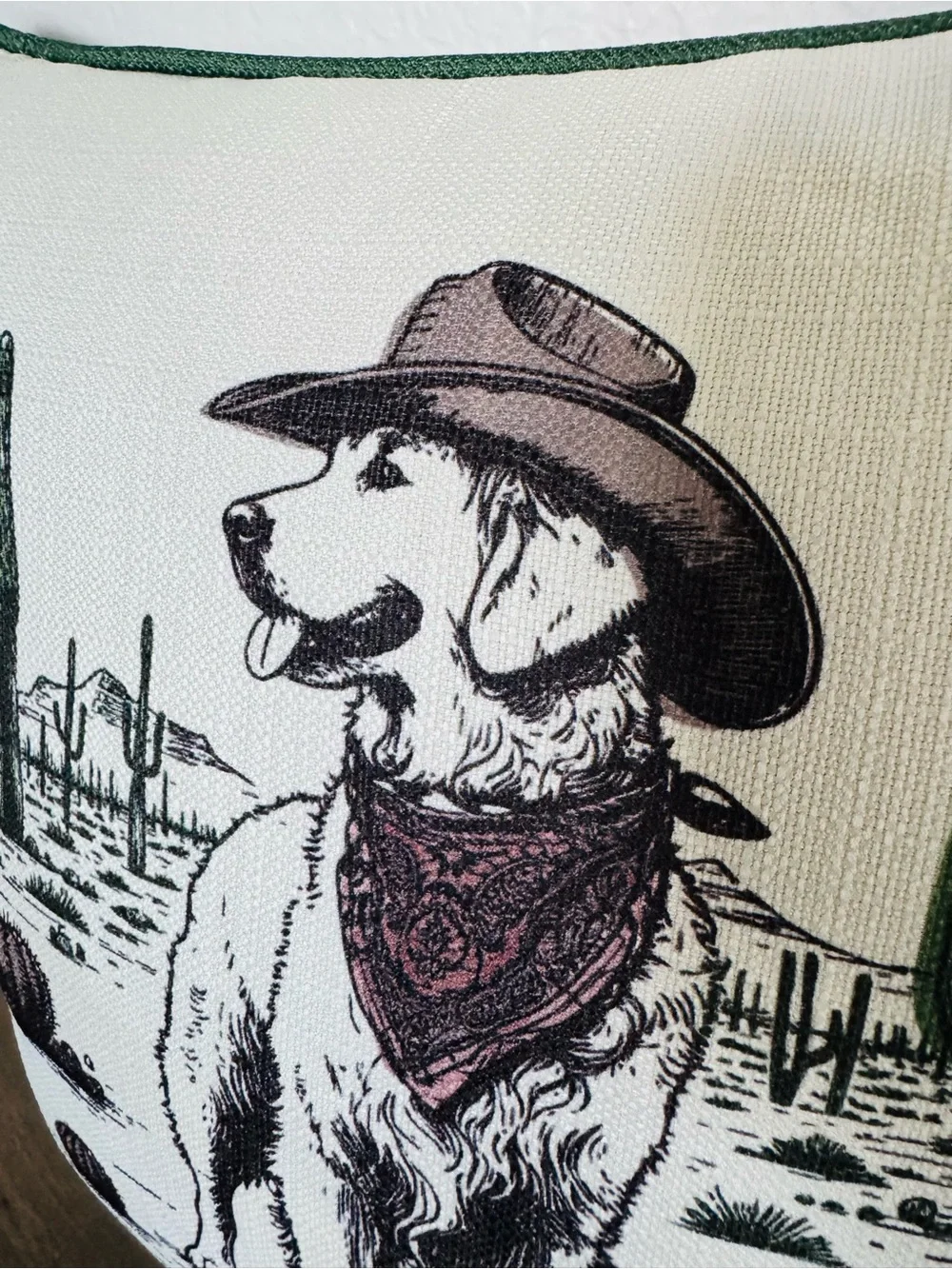 Cowboy Dog Golden Retriever Western Desert Cactus Graphic Throw Pillow